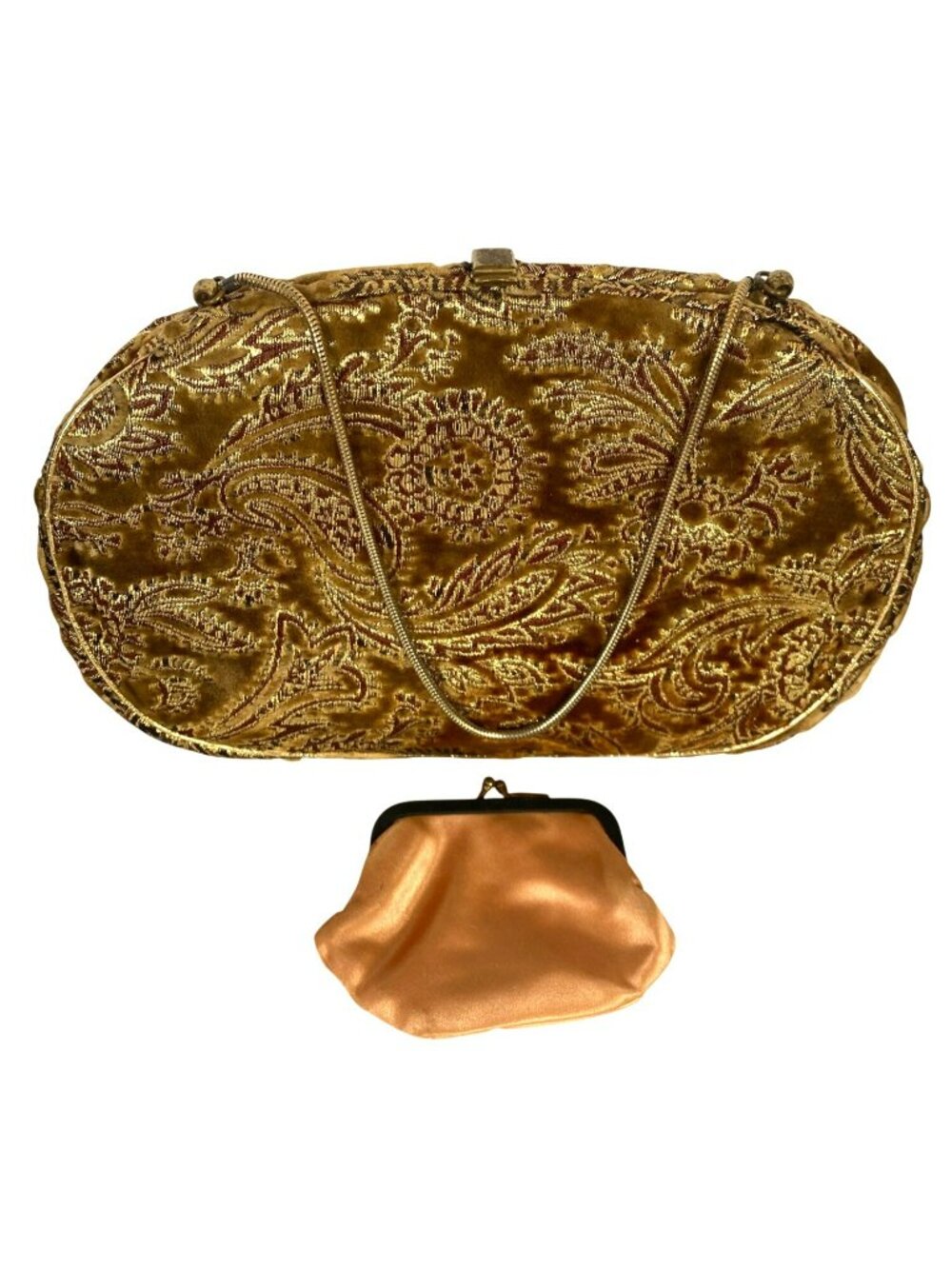 Vintage Gold Brocade Purse Clutch Evening Bag Handbag Coin Purse MCM 50s 60s - Picture 5 of 7